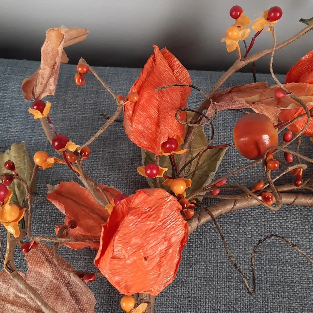 Wreath Fall Autumn Harvest Candle Ring Centerpiece Small Wreath Indoor Paper NWT